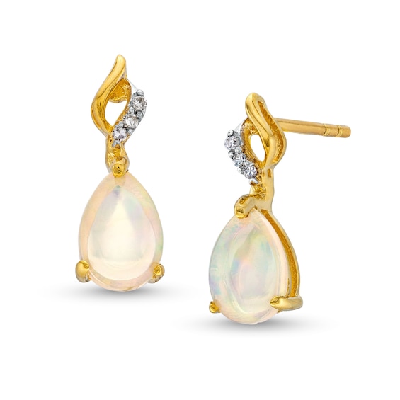 Pear-Shaped Opal and Diamond Accent Flame Drop Earrings in 10K Gold