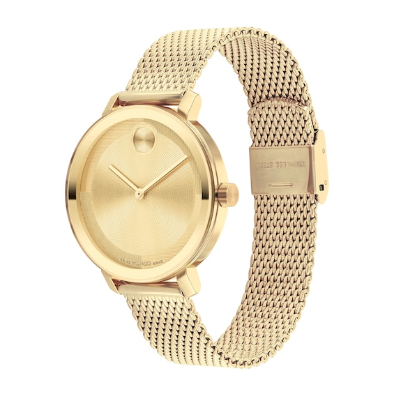 Ladies' Movado BoldÂ® Evolution Gold-Tone IP Mesh Watch with Textured Tonal Gold-Tone Dial (Model: 3601086)