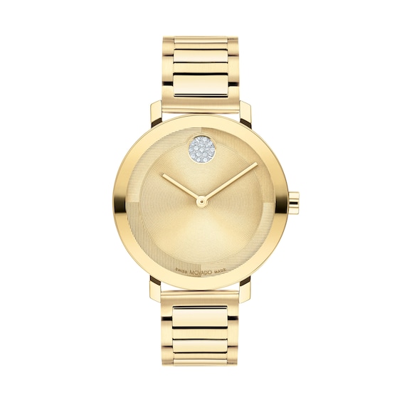 Ladies' Movado BoldÂ® Evolution Crystal Accent Gold-Tone IP Watch with Textured Tonal Gold-Tone Dial (Model: 3601106)