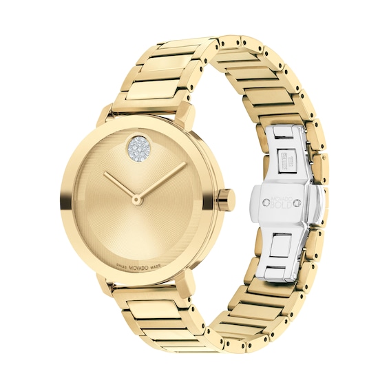 Ladies' Movado BoldÂ® Evolution Crystal Accent Gold-Tone IP Watch with Textured Tonal Gold-Tone Dial (Model: 3601106)