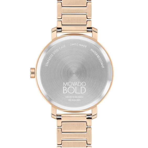 Ladies' Movado BoldÂ® Evolution Crystal Accent Rose-Tone IP Watch with Textured Tonal Rose-Tone Dial (Model: 3601107)
