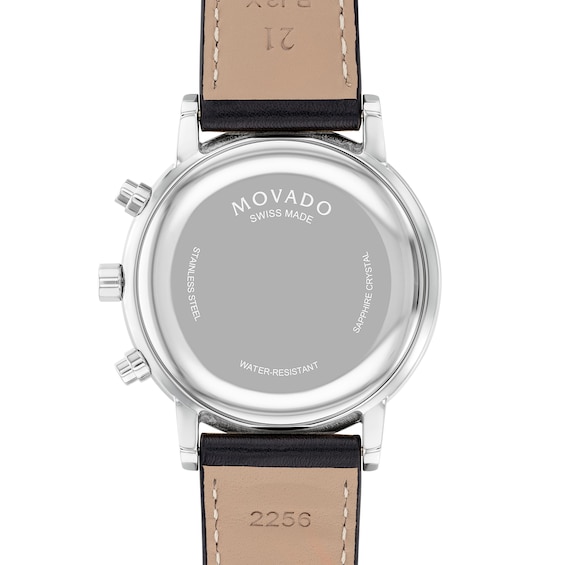Men's Movado MuseumÂ® Classic Black Strap Chronograph Watch with Black Dial and Date Window (Model: 0607778)