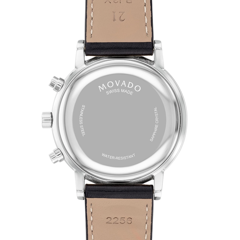 Main Image 2 of Men's Movado Museum® Classic Black Strap Chronograph Watch with Black Dial and Date Window (Model: 0607778)