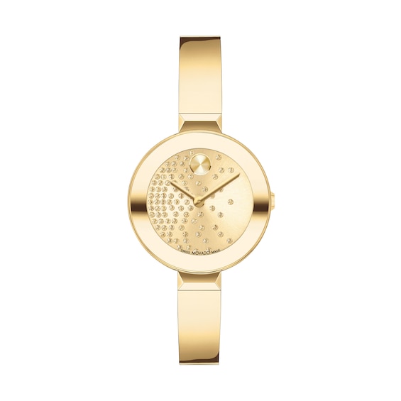 Ladies' Movado Bold® Evolution Gold-Tone IP Bangle Watch with Crystal Accent Dial (Model: 3601161)