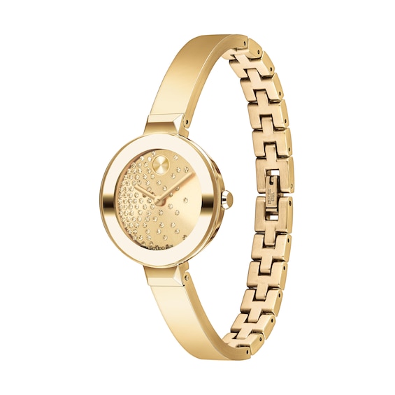 Ladies' Movado Bold® Evolution Gold-Tone IP Bangle Watch with Crystal Accent Dial (Model: 3601161)