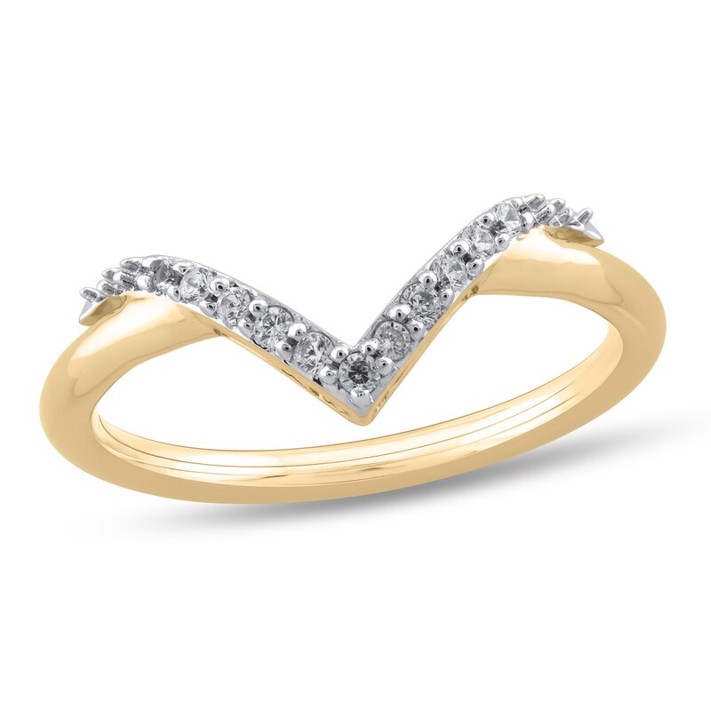 1/10 CT. T.W. Diamond Overlay "V" Ring in 10K Gold