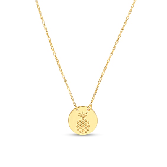 Etched Pineapple Disc Necklace in 14K Gold