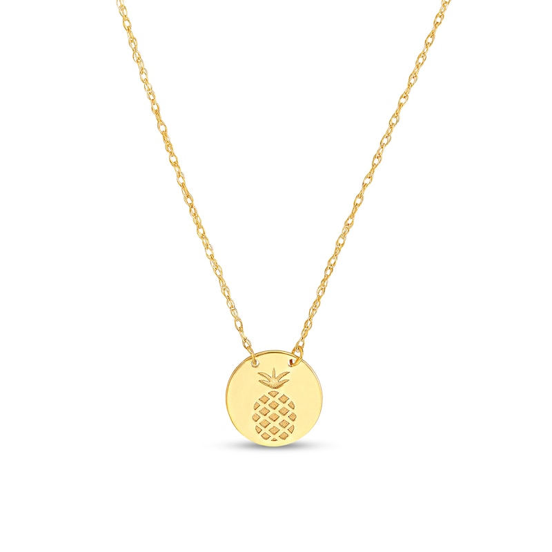 Main Image 1 of Etched Pineapple Disc Necklace in 14K Gold