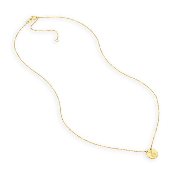 Etched Pineapple Disc Necklace in 14K Gold