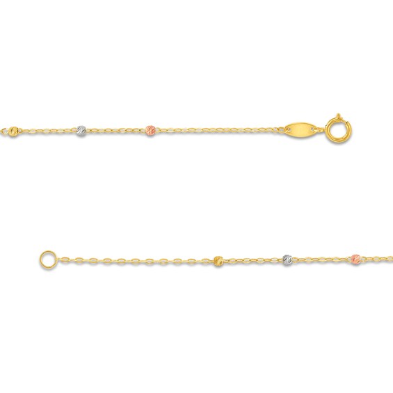 Brilliance-Bead Rosary-Style Cross Necklace in 14K Tri-Tone Gold