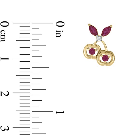 Lab-Created Ruby and Diamond Accent Cherries Stud Earrings in Sterling Silver with 14K Gold Plate