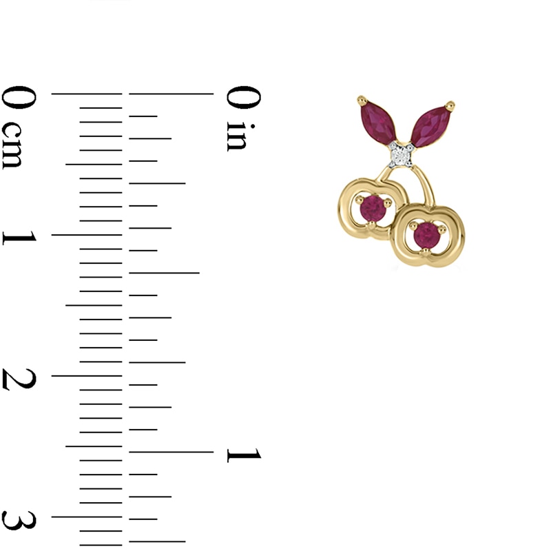 Main Image 3 of Lab-Created Ruby and Diamond Accent Cherries Stud Earrings in Sterling Silver with 14K Gold Plate