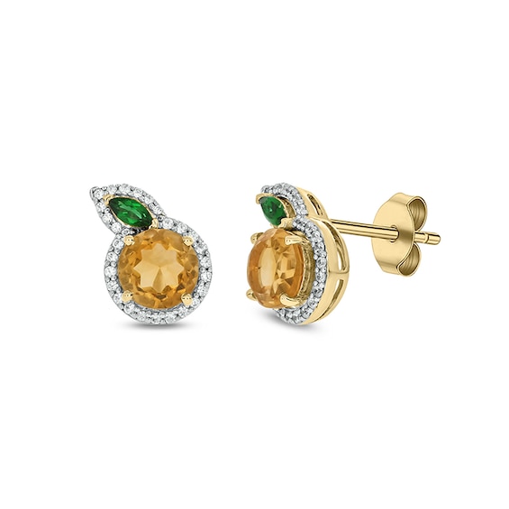 Lab-Created Citrine, Lab-Created Emerald and 1/5 CT. T.w. Diamond Orange Studs in Sterling Silver with 14K Gold Plate