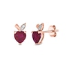 Thumbnail Image 1 of Heart-Shaped Lab-Created Ruby and Diamond Accent Apple Stud Earrings in Sterling Silver with 14K Rose Gold Plate