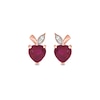 Thumbnail Image 2 of Heart-Shaped Lab-Created Ruby and Diamond Accent Apple Stud Earrings in Sterling Silver with 14K Rose Gold Plate