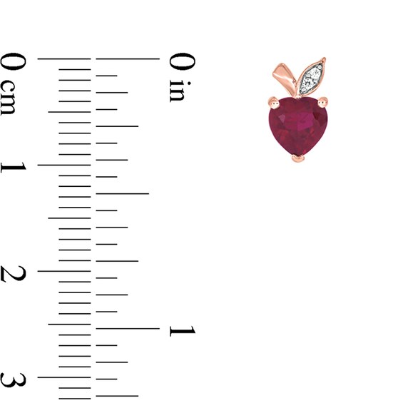 Heart-Shaped Lab-Created Ruby and Diamond Accent Apple Stud Earrings in Sterling Silver with 14K Rose Gold Plate