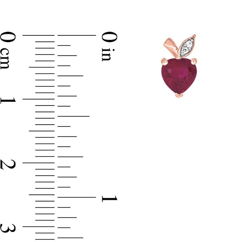 Main Image 3 of Heart-Shaped Lab-Created Ruby and Diamond Accent Apple Stud Earrings in Sterling Silver with 14K Rose Gold Plate