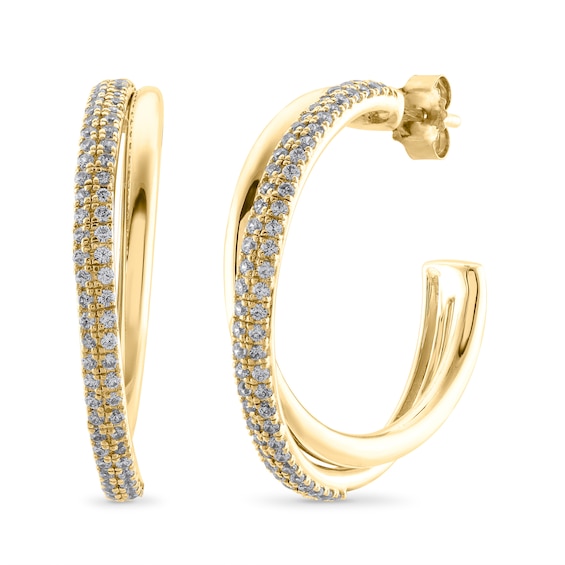 1/2 CT. T.w. Diamond Criss-Cross Half Hoop Earrings in 10K Gold