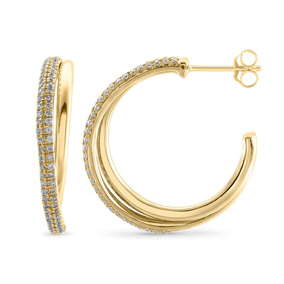 1/2 CT. T.w. Diamond Criss-Cross Half Hoop Earrings in 10K Gold