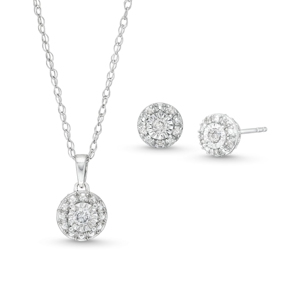 1/5 CT. T.w. Diamond Miracle Frame Pendant and Stud Earrings Set in Sterling Silver