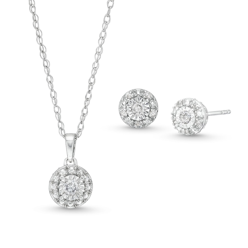 1/5 CT. T.W. Diamond Miracle Frame Pendant and Stud Earrings Set in Sterling Silver