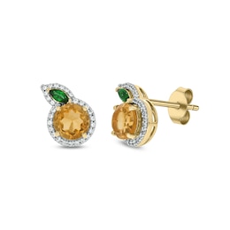 Lab-Created Citrine, Lab-Created Emerald and 1/5 CT. T.W. Diamond Orange Studs in Sterling Silver with 14K Gold Plate