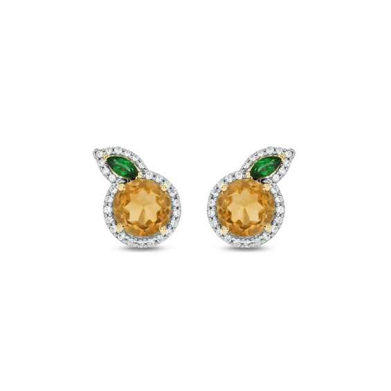 Lab-Created Citrine, Lab-Created Emerald and 1/5 CT. T.w. Diamond Orange Studs in Sterling Silver with 14K Gold Plate