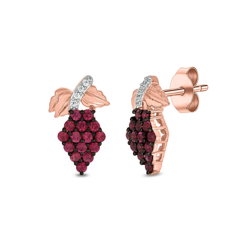 Main Image 1 of Lab-Created Ruby and Diamond Accent Grapes Stud Earrings in Sterling Silver with 14K Rose Gold Plate