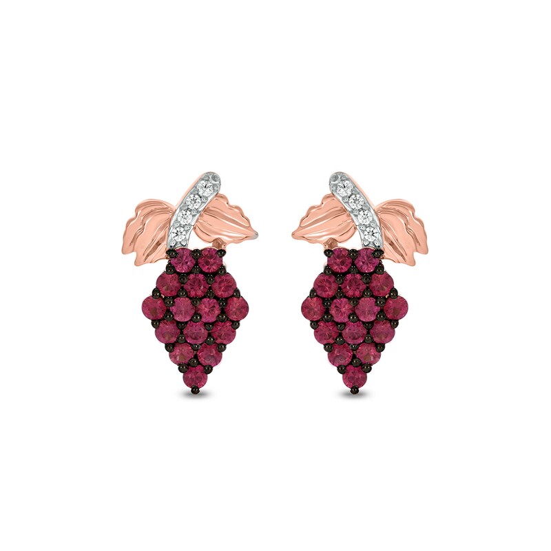 Main Image 2 of Lab-Created Ruby and Diamond Accent Grapes Stud Earrings in Sterling Silver with 14K Rose Gold Plate