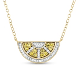 Yellow Lab-Created Sapphire and 1/6 CT. T.W. Diamond Lemon Slice Necklace in Sterling Silver with 14K Gold Plate
