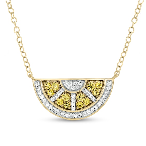 Yellow Lab-Created Sapphire and 1/6 CT. T.w. Diamond Lemon Slice Necklace in Sterling Silver with 14K Gold Plate