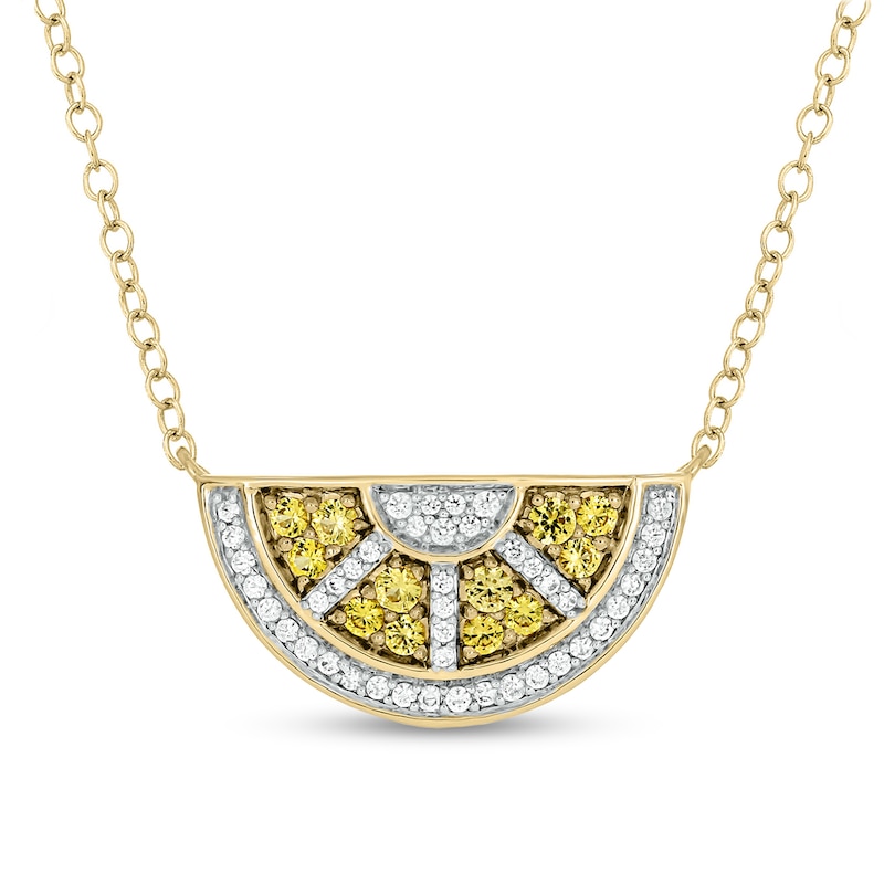 Main Image 1 of Yellow Lab-Created Sapphire and 1/6 CT. T.W. Diamond Lemon Slice Necklace in Sterling Silver with 14K Gold Plate