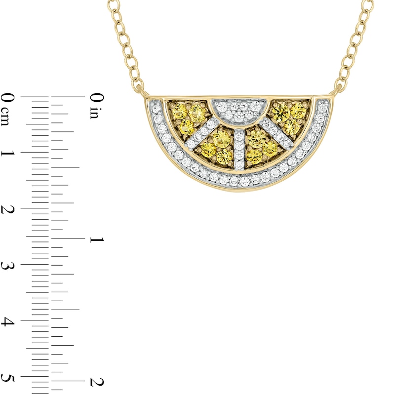 Main Image 2 of Yellow Lab-Created Sapphire and 1/6 CT. T.W. Diamond Lemon Slice Necklace in Sterling Silver with 14K Gold Plate