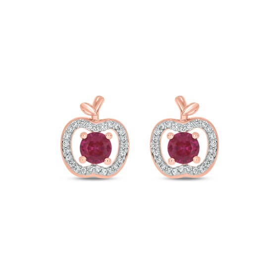 Lab-Created Ruby and 1/6 CT. T.w. Diamond Apple Stud Earrings in Sterling Silver with 14K Rose Gold Plate