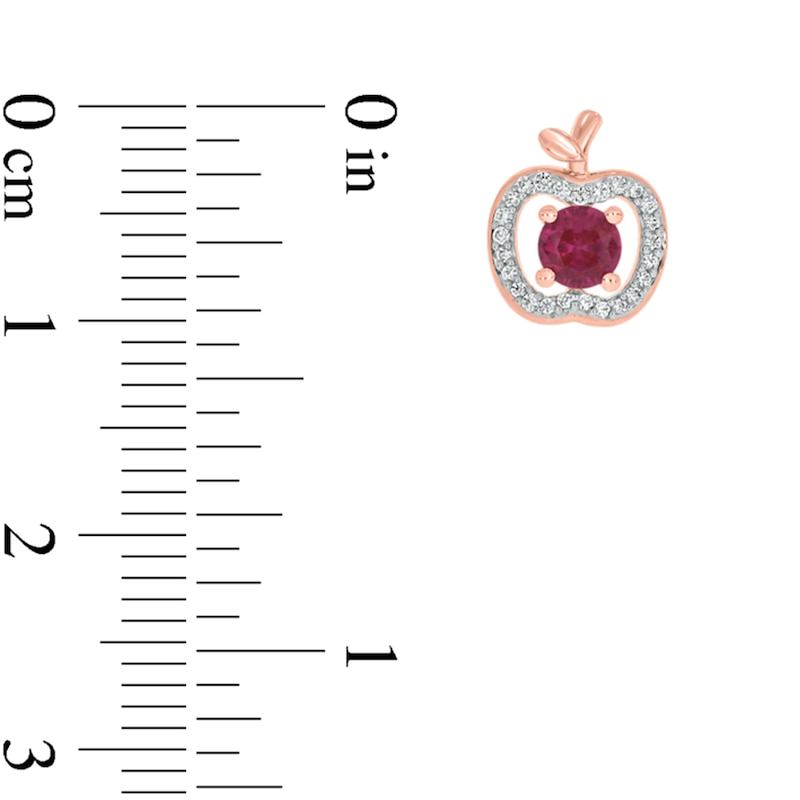 Main Image 3 of Lab-Created Ruby and 1/6 CT. T.W. Diamond Apple Stud Earrings in Sterling Silver with 14K Rose Gold Plate