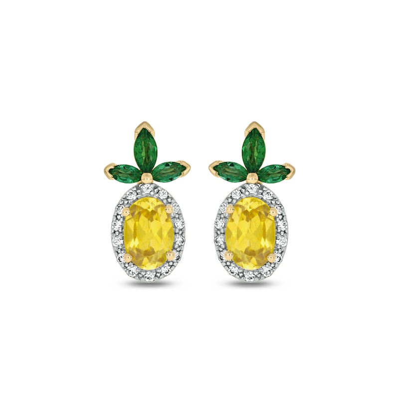 Main Image 2 of Lab-Created Sapphire, Lab-Created Emerald and Diamond Accent Pineapple Studs in Sterling Silver with 14K Gold Plate