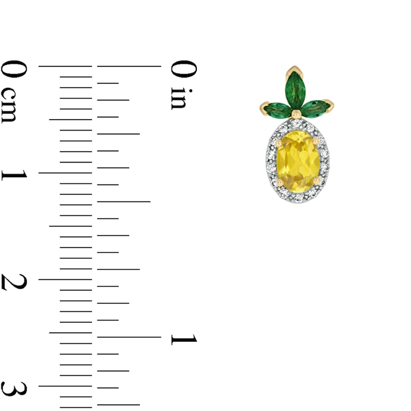 Main Image 3 of Lab-Created Sapphire, Lab-Created Emerald and Diamond Accent Pineapple Studs in Sterling Silver with 14K Gold Plate
