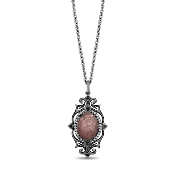 Enchanted Disney Villains Maleficent Rose Quartz and 1/5 CT. T.w. Diamond Mirror Pendant in Black Sterling Silver - 19"