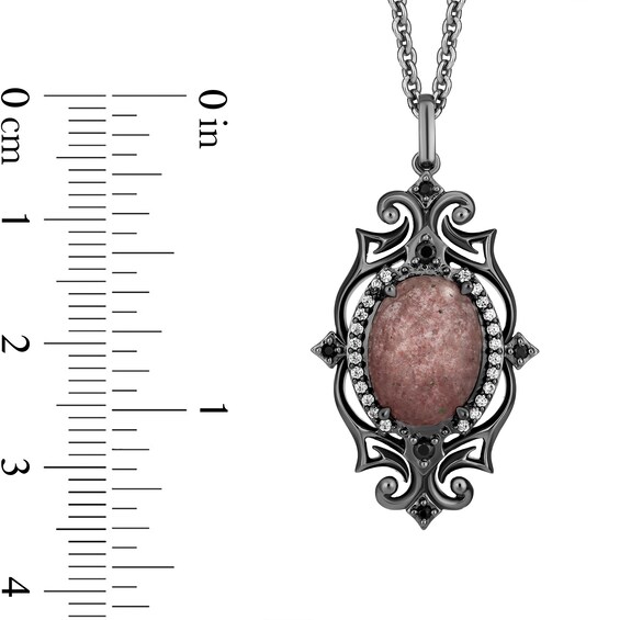 Enchanted Disney Villains Maleficent Rose Quartz and 1/5 CT. T.w. Diamond Mirror Pendant in Black Sterling Silver - 19"