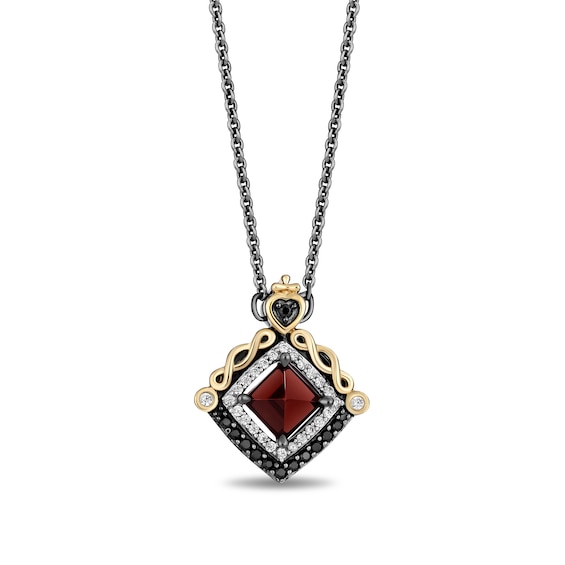 Enchanted Disney Villains Evil Queen Garnet and 1/5 CT. T.w. Diamond Square Pendant in Sterling Silver and 10K Gold
