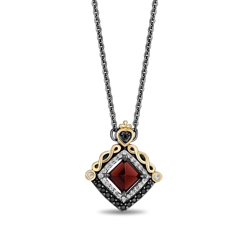 Enchanted Disney Villains Evil Queen Garnet and 1/5 CT. T.W. Diamond Square Pendant in Sterling Silver and 10K Gold