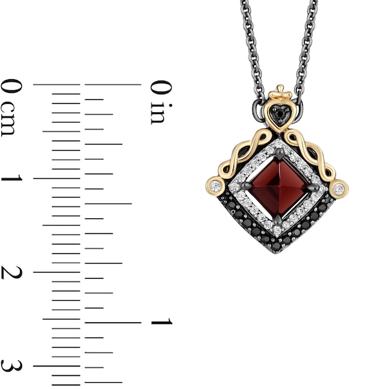 Enchanted Disney Villains Evil Queen Garnet and 1/5 CT. T.w. Diamond Square Pendant in Sterling Silver and 10K Gold