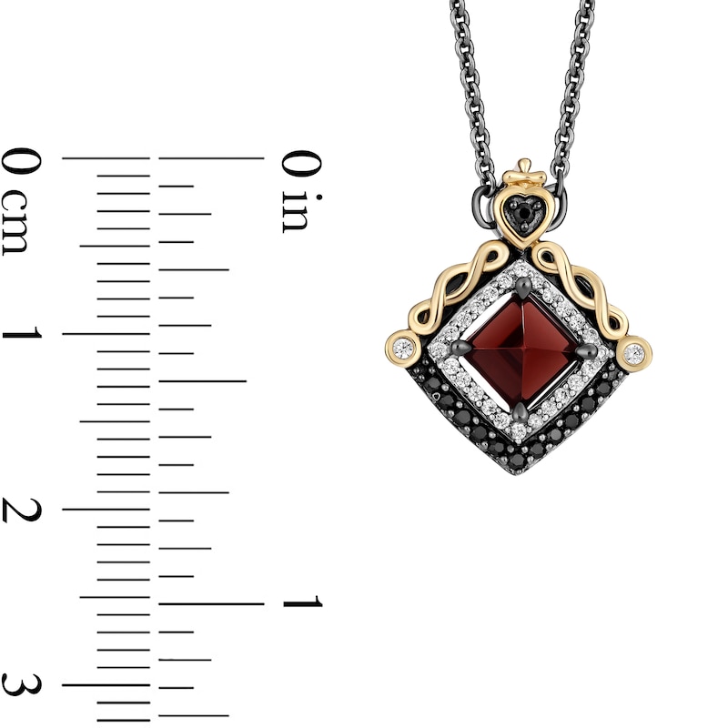 Enchanted Disney Villains Evil Queen Garnet and 1/5 CT. T.W. Diamond Square Pendant in Sterling Silver and 10K Gold