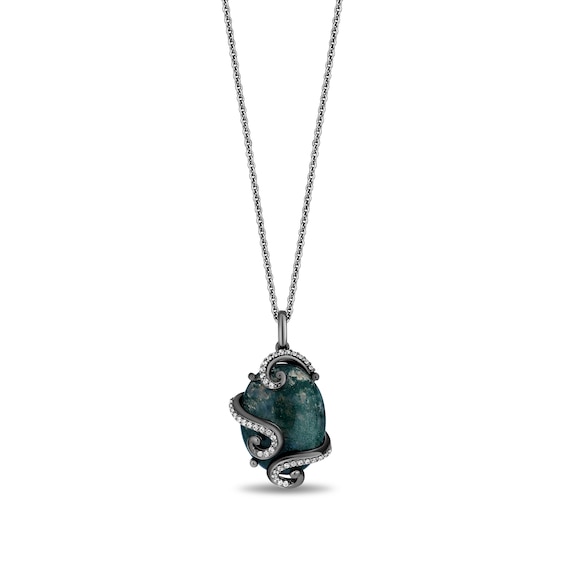 Enchanted Disney Villains Ursula Green Quartz and 1/6 CT. T.w. Diamond Tentacle Wrap Pendant in Black Sterling Silver