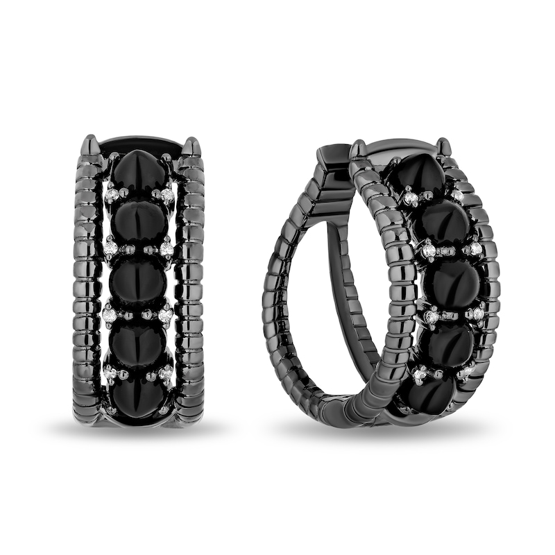 Main Image 1 of Enchanted Disney Villains Maleficent Onyx and 1/20 CT. T.W. Diamond Claw Hoop Earrings in Sterling Silver