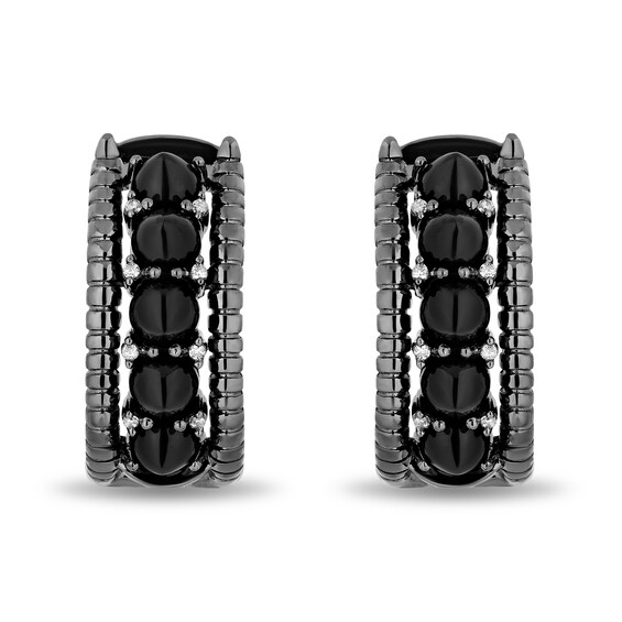 Enchanted Disney Villains Maleficent Onyx and 1/20 CT. T.w. Diamond Claw Hoop Earrings in Sterling Silver