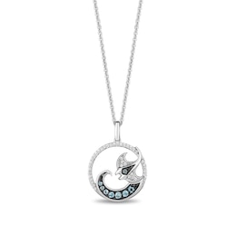 Enchanted Disney Moana Blue Topaz and 1/8 CT. T.W. Diamond Stingray with Wave Circle Pendant in Sterling Silver