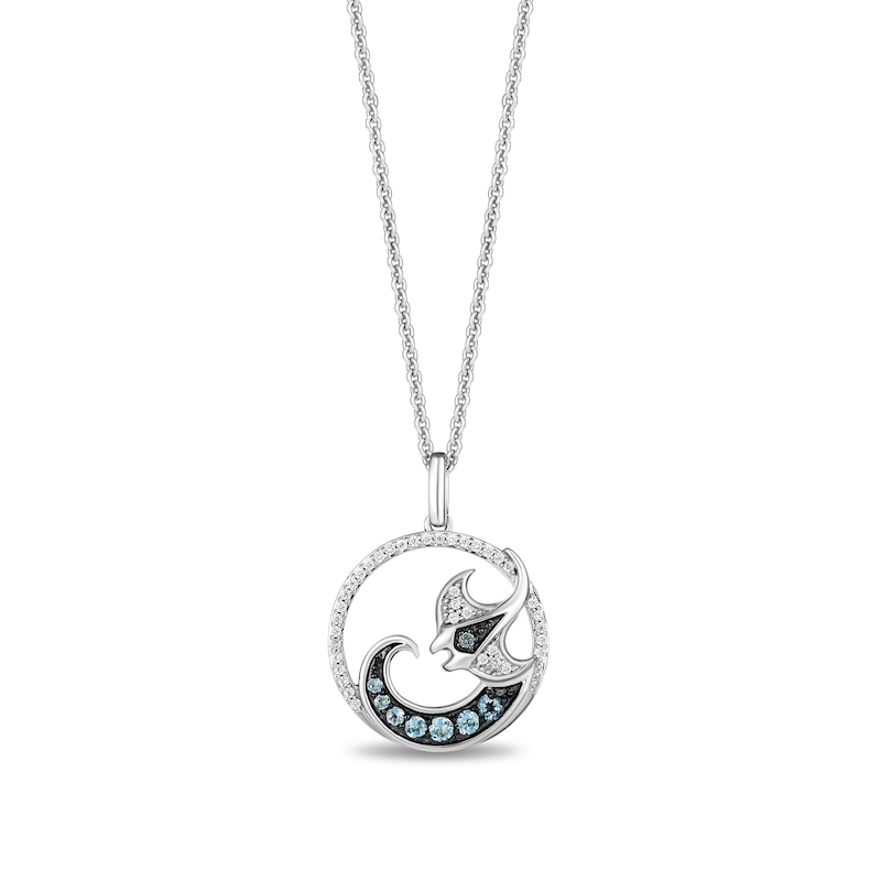 Main Image 1 of Enchanted Disney Moana Blue Topaz and 1/8 CT. T.W. Diamond Stingray with Wave Circle Pendant in Sterling Silver