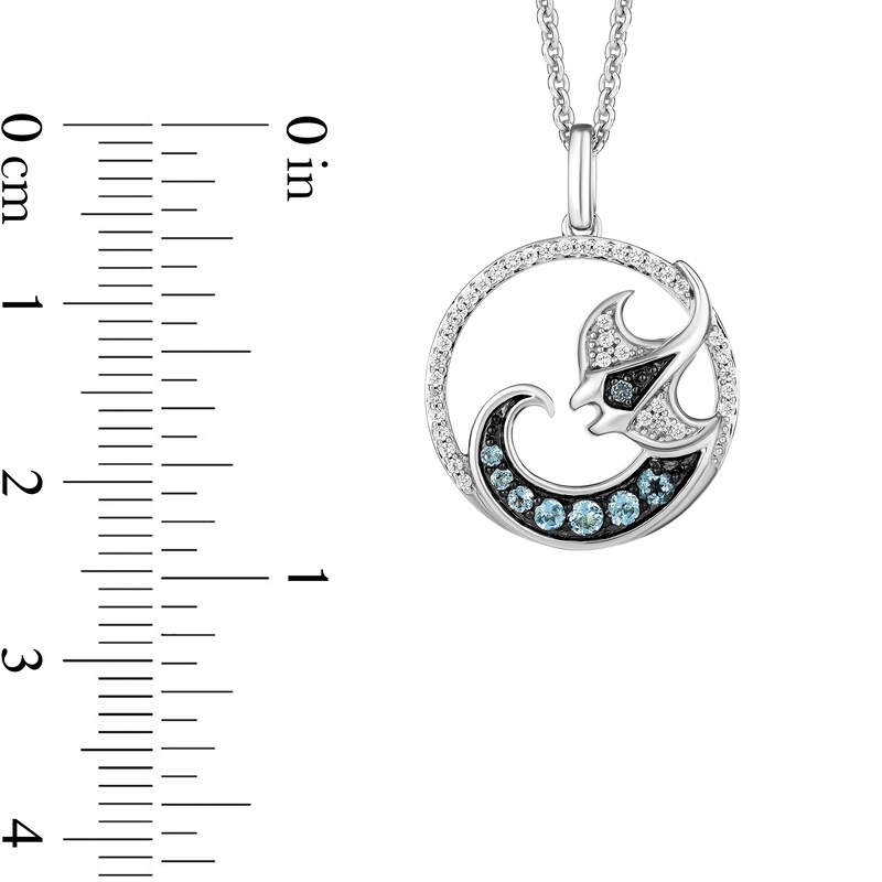 Main Image 3 of Enchanted Disney Moana Blue Topaz and 1/8 CT. T.W. Diamond Stingray with Wave Circle Pendant in Sterling Silver