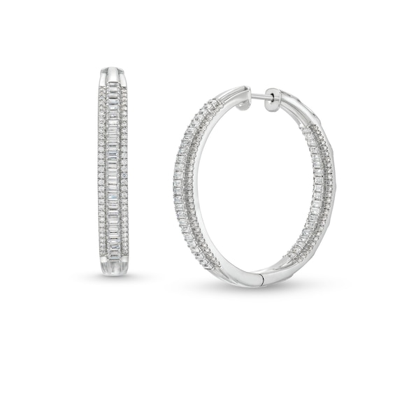 3 CT. T.w. Baguette-Cut Lab-Grown Diamond Inside-Out Hoop Earrings in 10K White Gold (I/I1)